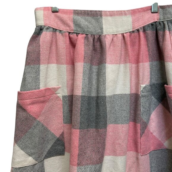 Vintage Gray Pink Plaid School Girl Wool Blend Skirt Size 14 - Picture 3 of 6